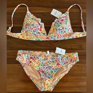 J Crew 	FLORAL FRENCH BIKINI WITH RUFFLES bikini separates NWT S/M